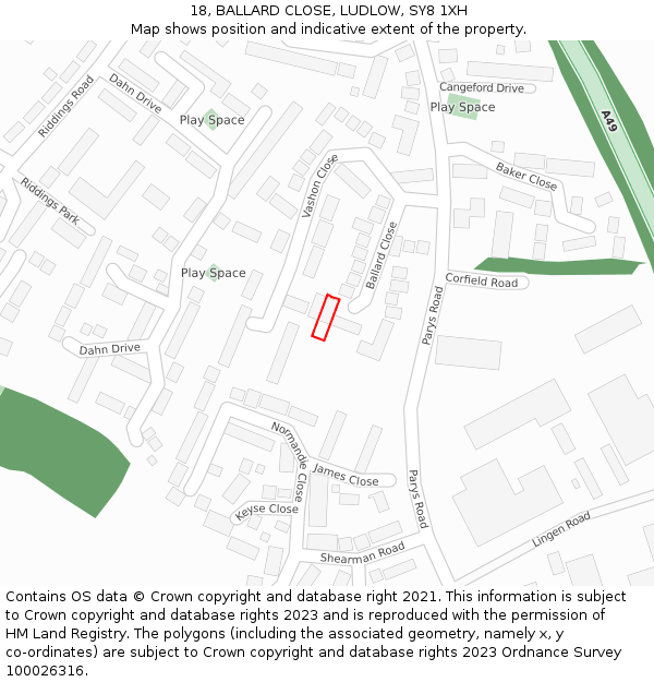 18, BALLARD CLOSE, LUDLOW, SY8 1XH: Location map and indicative extent of plot