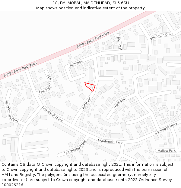 18, BALMORAL, MAIDENHEAD, SL6 6SU: Location map and indicative extent of plot