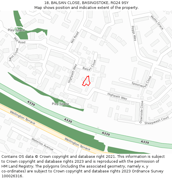 18, BALSAN CLOSE, BASINGSTOKE, RG24 9SY: Location map and indicative extent of plot