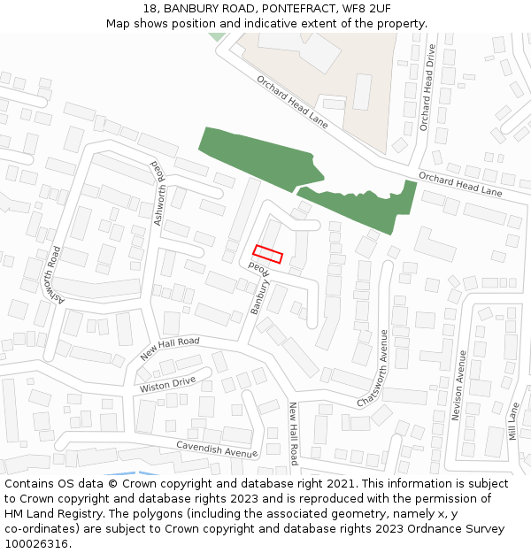 18, BANBURY ROAD, PONTEFRACT, WF8 2UF: Location map and indicative extent of plot