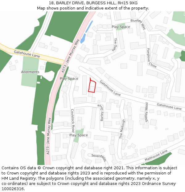 18, BARLEY DRIVE, BURGESS HILL, RH15 9XG: Location map and indicative extent of plot