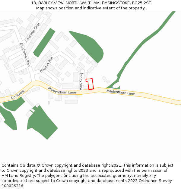 18, BARLEY VIEW, NORTH WALTHAM, BASINGSTOKE, RG25 2ST: Location map and indicative extent of plot