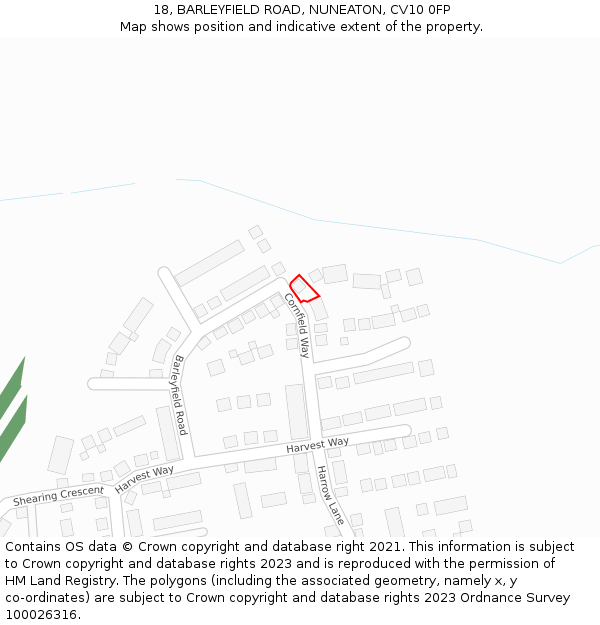 18, BARLEYFIELD ROAD, NUNEATON, CV10 0FP: Location map and indicative extent of plot