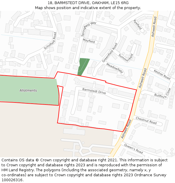 18, BARMSTEDT DRIVE, OAKHAM, LE15 6RG: Location map and indicative extent of plot