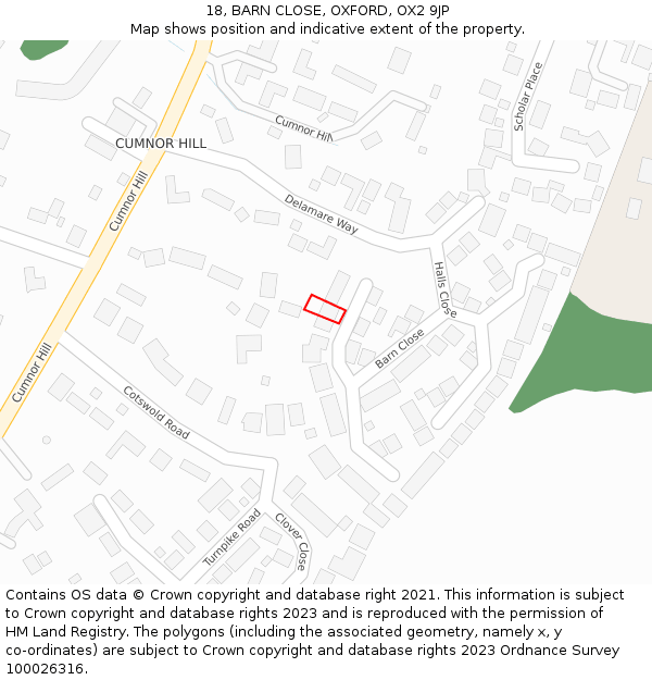 18, BARN CLOSE, OXFORD, OX2 9JP: Location map and indicative extent of plot