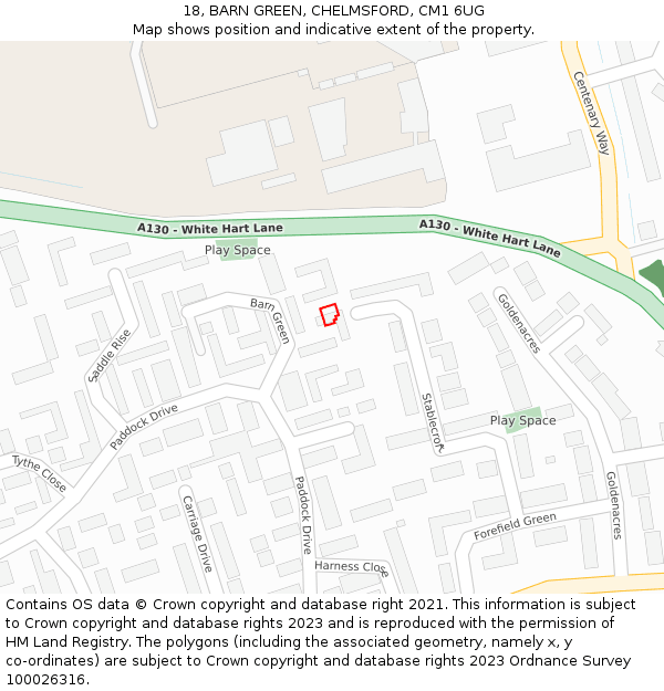 18, BARN GREEN, CHELMSFORD, CM1 6UG: Location map and indicative extent of plot