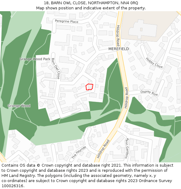 18, BARN OWL CLOSE, NORTHAMPTON, NN4 0RQ: Location map and indicative extent of plot