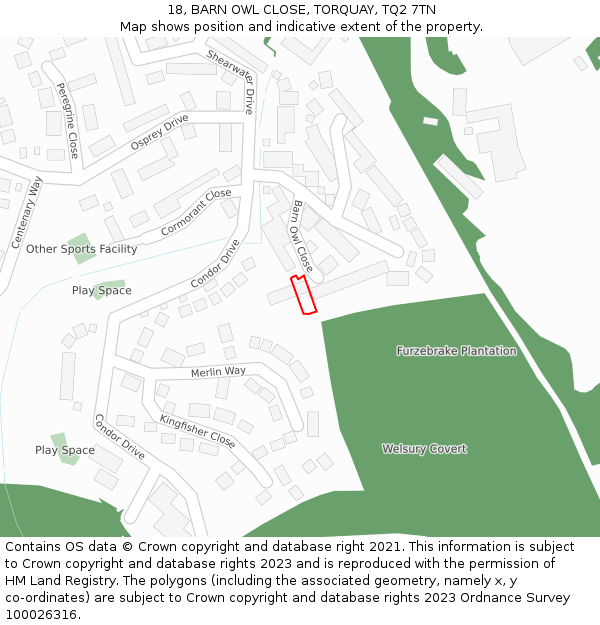 18, BARN OWL CLOSE, TORQUAY, TQ2 7TN: Location map and indicative extent of plot