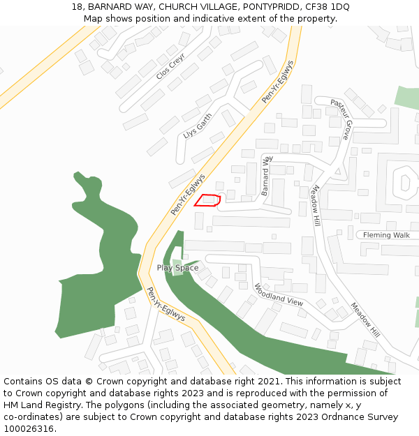 18, BARNARD WAY, CHURCH VILLAGE, PONTYPRIDD, CF38 1DQ: Location map and indicative extent of plot