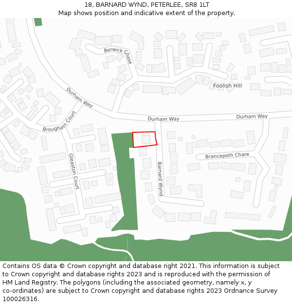 18, BARNARD WYND, PETERLEE, SR8 1LT: Location map and indicative extent of plot