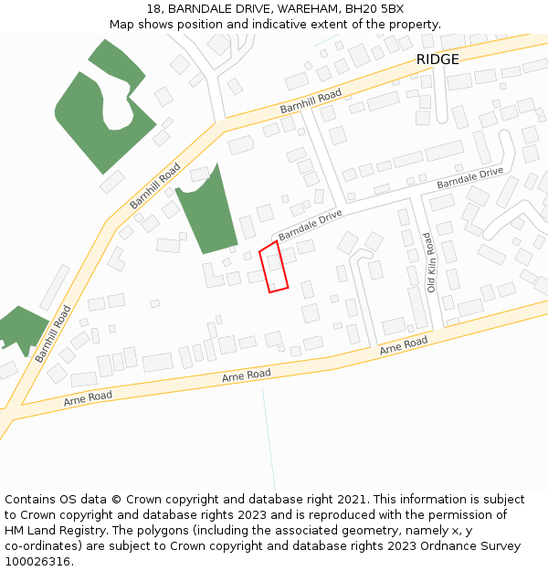 18, BARNDALE DRIVE, WAREHAM, BH20 5BX: Location map and indicative extent of plot