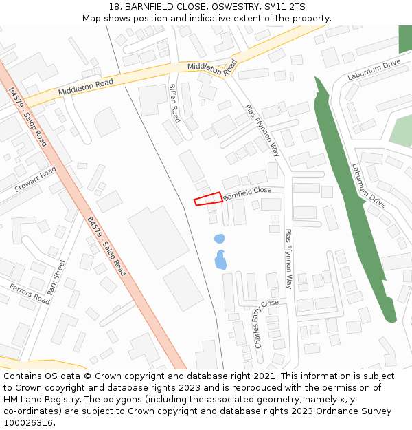 18, BARNFIELD CLOSE, OSWESTRY, SY11 2TS: Location map and indicative extent of plot