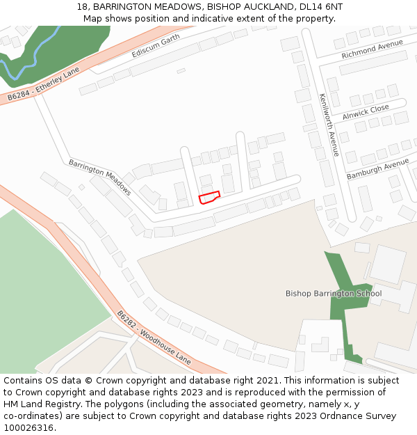 18, BARRINGTON MEADOWS, BISHOP AUCKLAND, DL14 6NT: Location map and indicative extent of plot