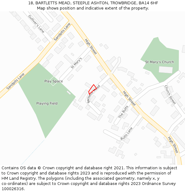 18, BARTLETTS MEAD, STEEPLE ASHTON, TROWBRIDGE, BA14 6HF: Location map and indicative extent of plot