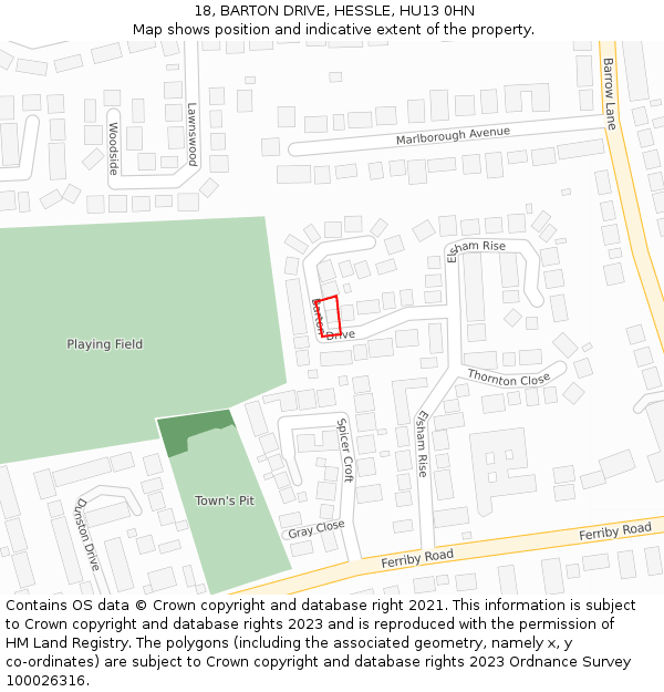 18, BARTON DRIVE, HESSLE, HU13 0HN: Location map and indicative extent of plot