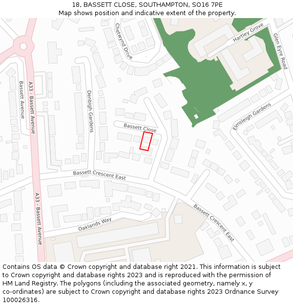 18, BASSETT CLOSE, SOUTHAMPTON, SO16 7PE: Location map and indicative extent of plot
