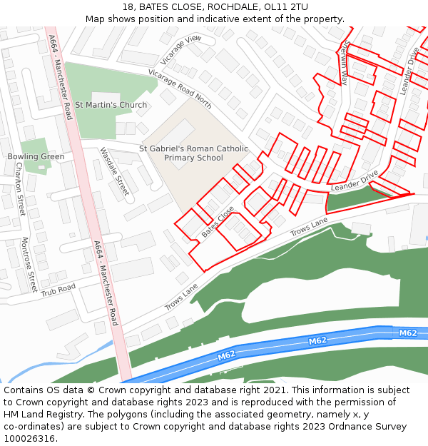 18, BATES CLOSE, ROCHDALE, OL11 2TU: Location map and indicative extent of plot