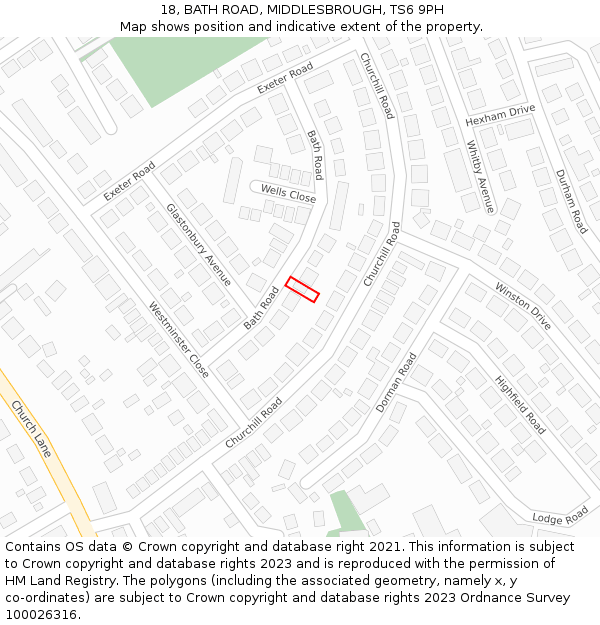 18, BATH ROAD, MIDDLESBROUGH, TS6 9PH: Location map and indicative extent of plot