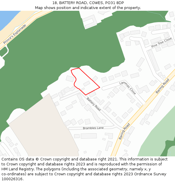 18, BATTERY ROAD, COWES, PO31 8DP: Location map and indicative extent of plot