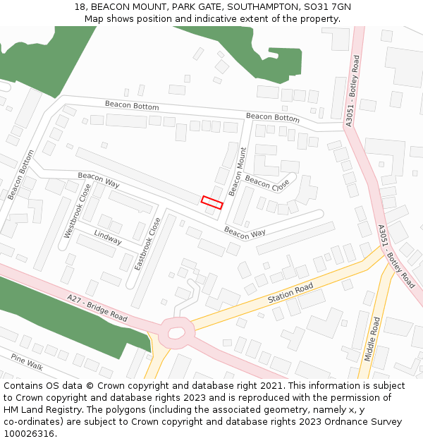 18, BEACON MOUNT, PARK GATE, SOUTHAMPTON, SO31 7GN: Location map and indicative extent of plot