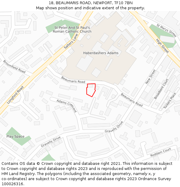 18, BEAUMARIS ROAD, NEWPORT, TF10 7BN: Location map and indicative extent of plot