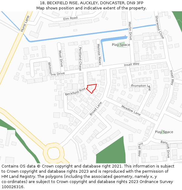 18, BECKFIELD RISE, AUCKLEY, DONCASTER, DN9 3FP: Location map and indicative extent of plot