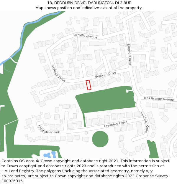 18, BEDBURN DRIVE, DARLINGTON, DL3 8UF: Location map and indicative extent of plot