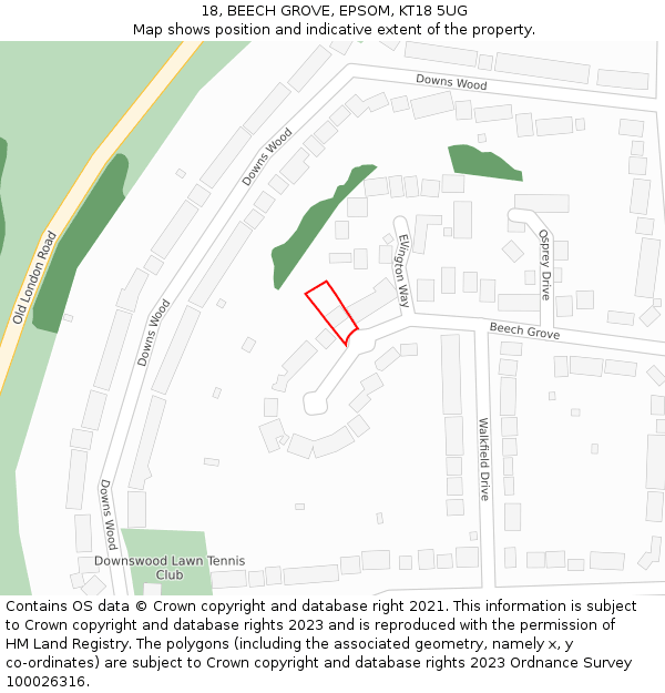 18, BEECH GROVE, EPSOM, KT18 5UG: Location map and indicative extent of plot