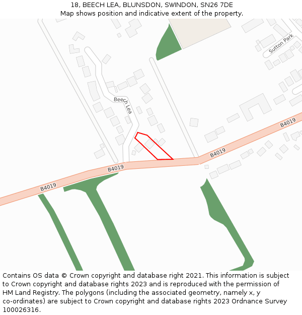 18, BEECH LEA, BLUNSDON, SWINDON, SN26 7DE: Location map and indicative extent of plot