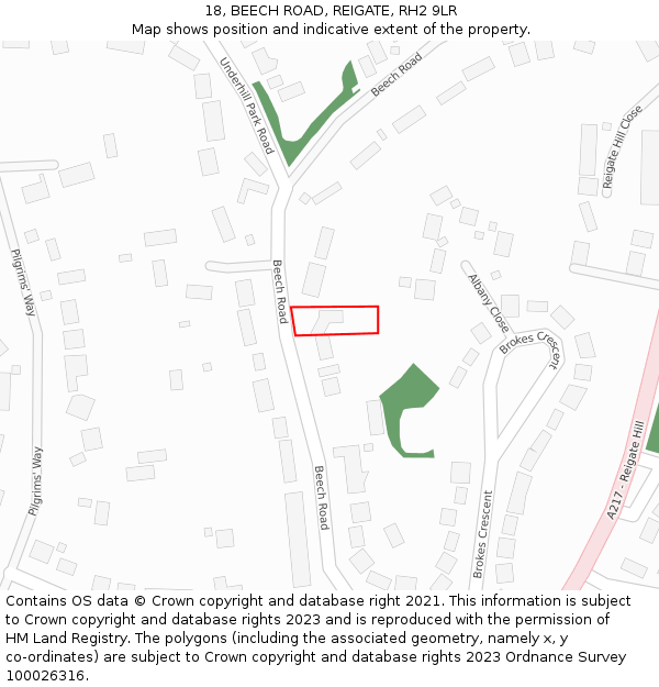 18, BEECH ROAD, REIGATE, RH2 9LR: Location map and indicative extent of plot
