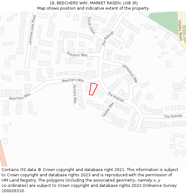 18, BEECHERS WAY, MARKET RASEN, LN8 3FJ: Location map and indicative extent of plot