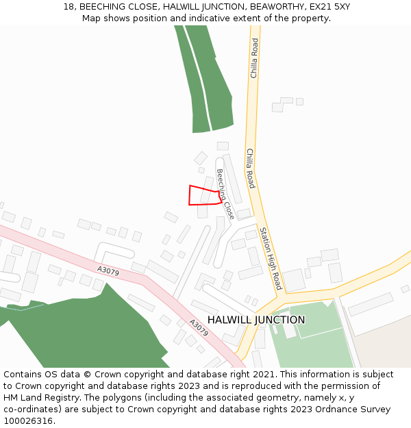 18, BEECHING CLOSE, HALWILL JUNCTION, BEAWORTHY, EX21 5XY: Location map and indicative extent of plot