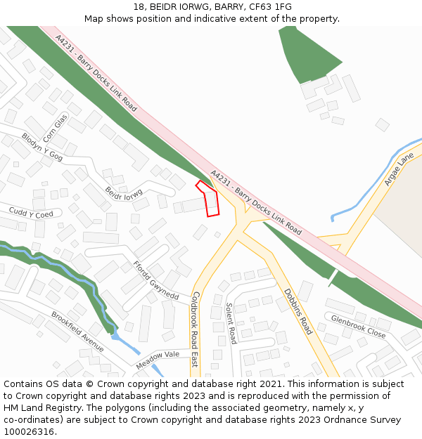 18, BEIDR IORWG, BARRY, CF63 1FG: Location map and indicative extent of plot