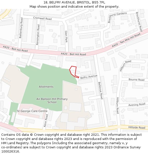 18, BELFRY AVENUE, BRISTOL, BS5 7PL: Location map and indicative extent of plot