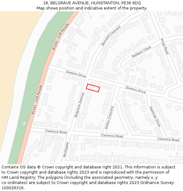 18, BELGRAVE AVENUE, HUNSTANTON, PE36 6DQ: Location map and indicative extent of plot