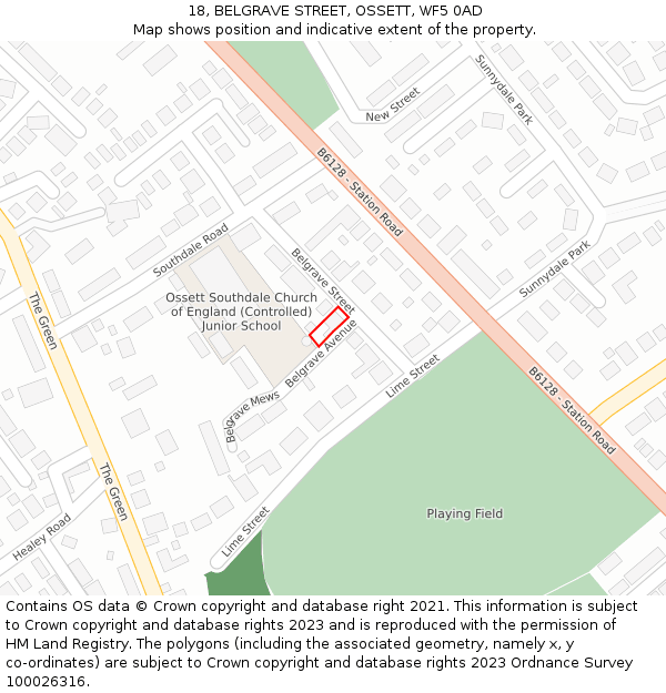 18, BELGRAVE STREET, OSSETT, WF5 0AD: Location map and indicative extent of plot