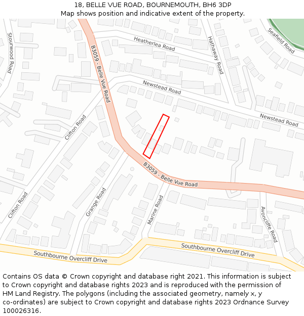 18, BELLE VUE ROAD, BOURNEMOUTH, BH6 3DP: Location map and indicative extent of plot