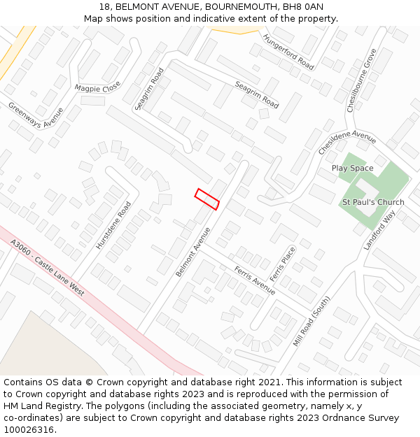 18, BELMONT AVENUE, BOURNEMOUTH, BH8 0AN: Location map and indicative extent of plot