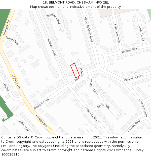 18, BELMONT ROAD, CHESHAM, HP5 2EL: Location map and indicative extent of plot