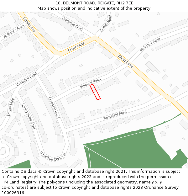18, BELMONT ROAD, REIGATE, RH2 7EE: Location map and indicative extent of plot