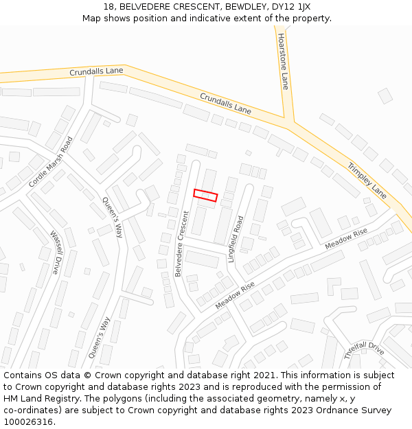 18, BELVEDERE CRESCENT, BEWDLEY, DY12 1JX: Location map and indicative extent of plot