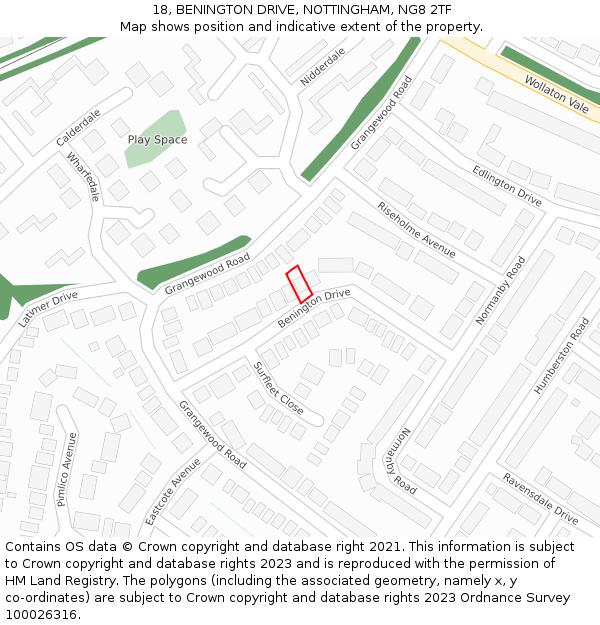 18, BENINGTON DRIVE, NOTTINGHAM, NG8 2TF: Location map and indicative extent of plot