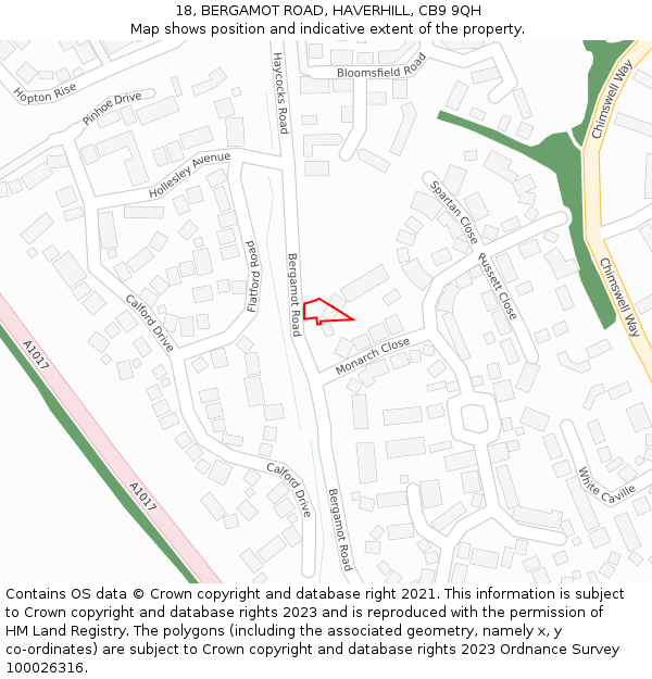 18, BERGAMOT ROAD, HAVERHILL, CB9 9QH: Location map and indicative extent of plot