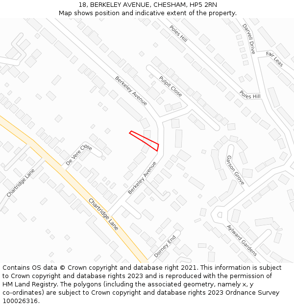 18, BERKELEY AVENUE, CHESHAM, HP5 2RN: Location map and indicative extent of plot