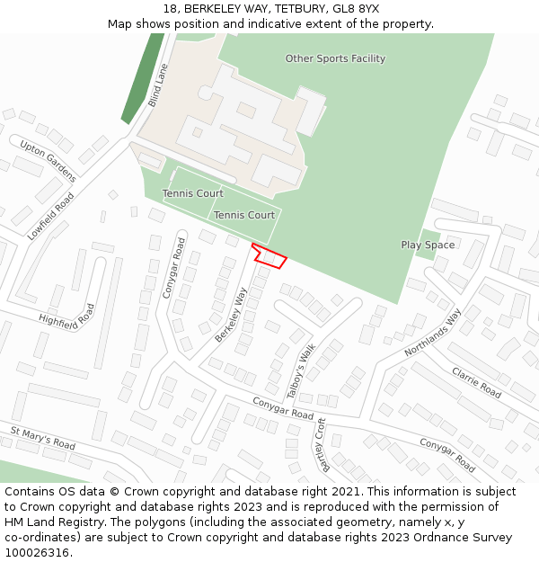 18, BERKELEY WAY, TETBURY, GL8 8YX: Location map and indicative extent of plot