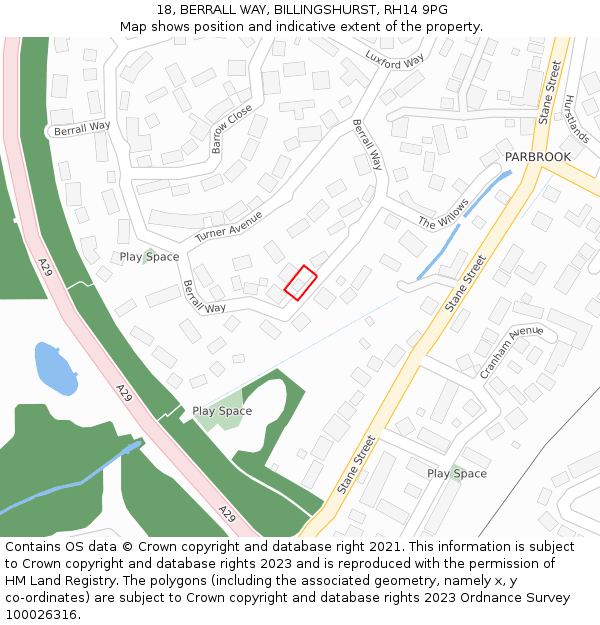 18, BERRALL WAY, BILLINGSHURST, RH14 9PG: Location map and indicative extent of plot