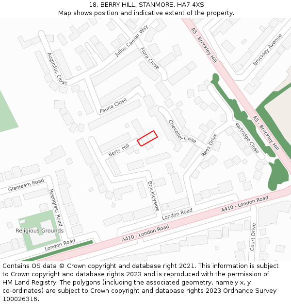 18, BERRY HILL, STANMORE, HA7 4XS: Location map and indicative extent of plot