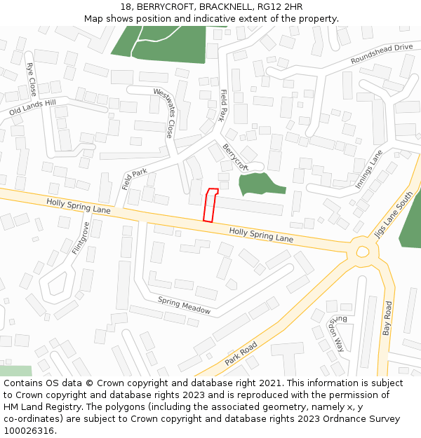 18, BERRYCROFT, BRACKNELL, RG12 2HR: Location map and indicative extent of plot