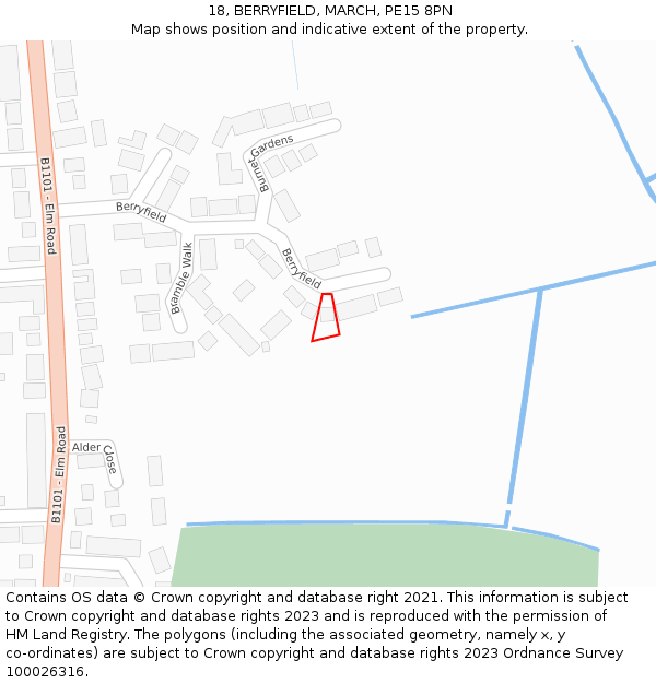 18, BERRYFIELD, MARCH, PE15 8PN: Location map and indicative extent of plot