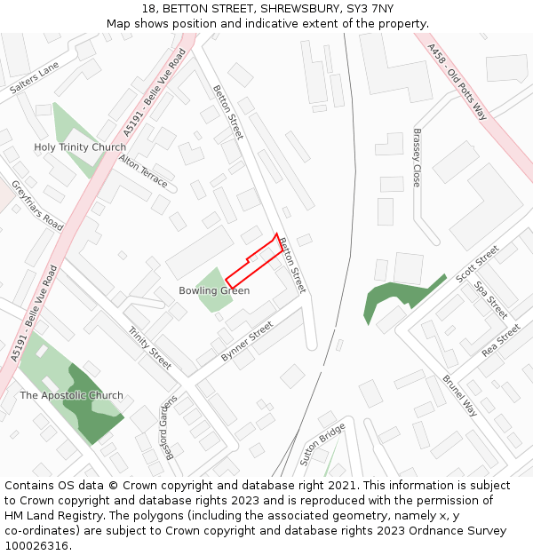 18, BETTON STREET, SHREWSBURY, SY3 7NY: Location map and indicative extent of plot
